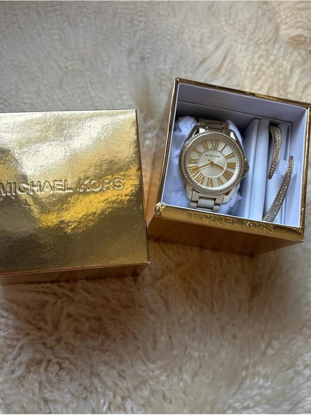 Michael Kors Gold-Tone Crystal Accent Women’s Watch and Bracelet Set